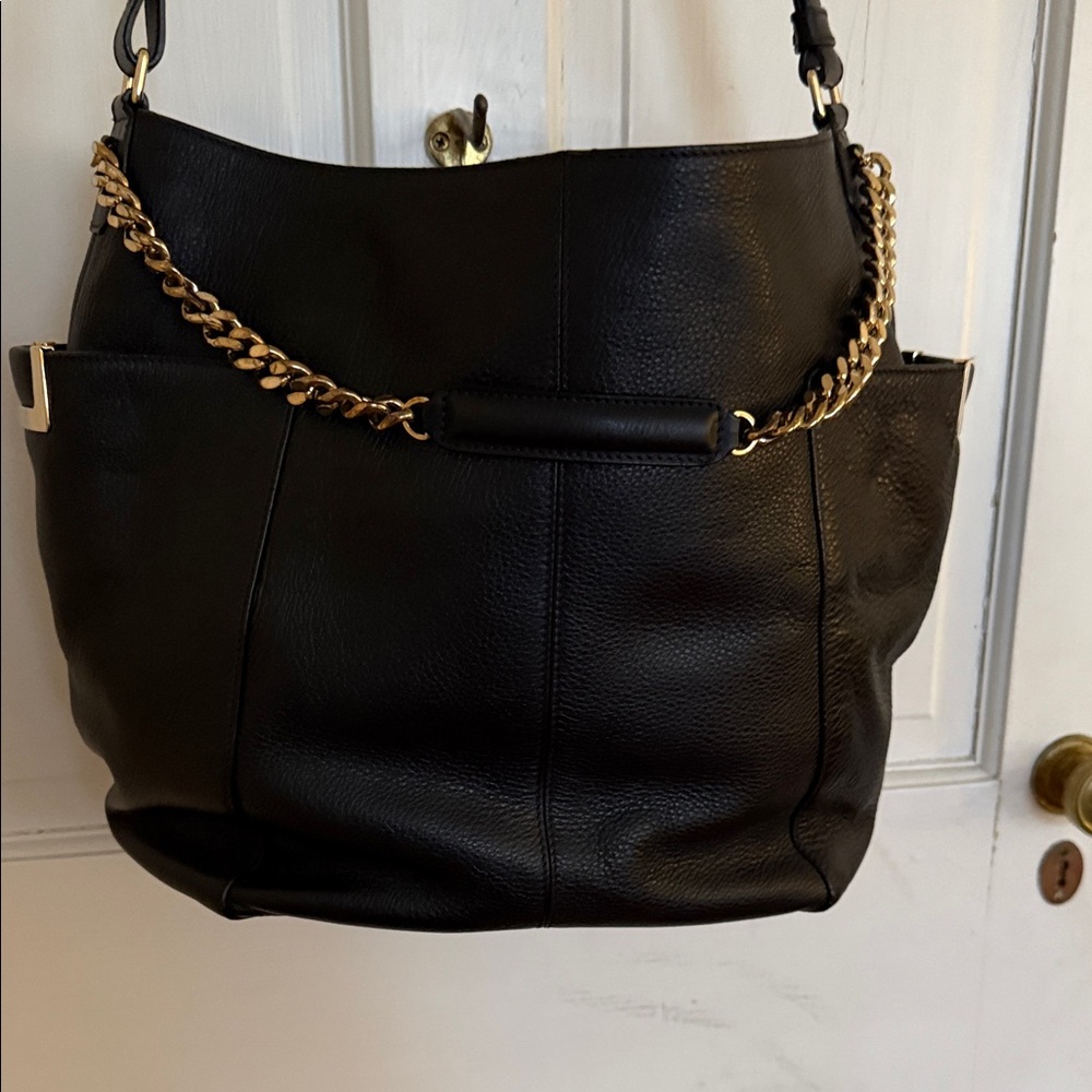 Jimmy Choo Black Leather Shoulder Bag with Gold Chain Strap